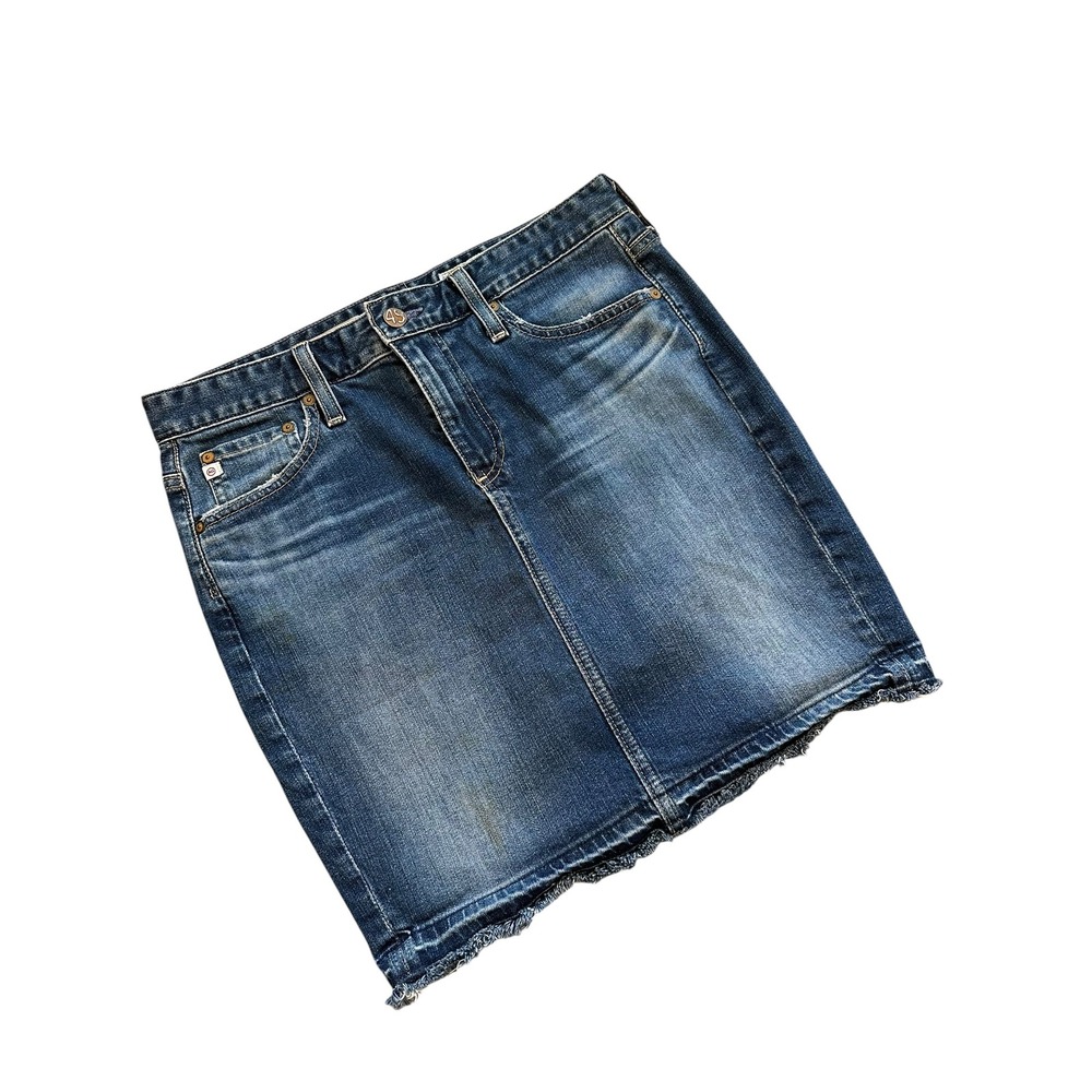 Y2K Denim Mini Skirt AG The Erin Pencil Slim Raw Hem Size 28